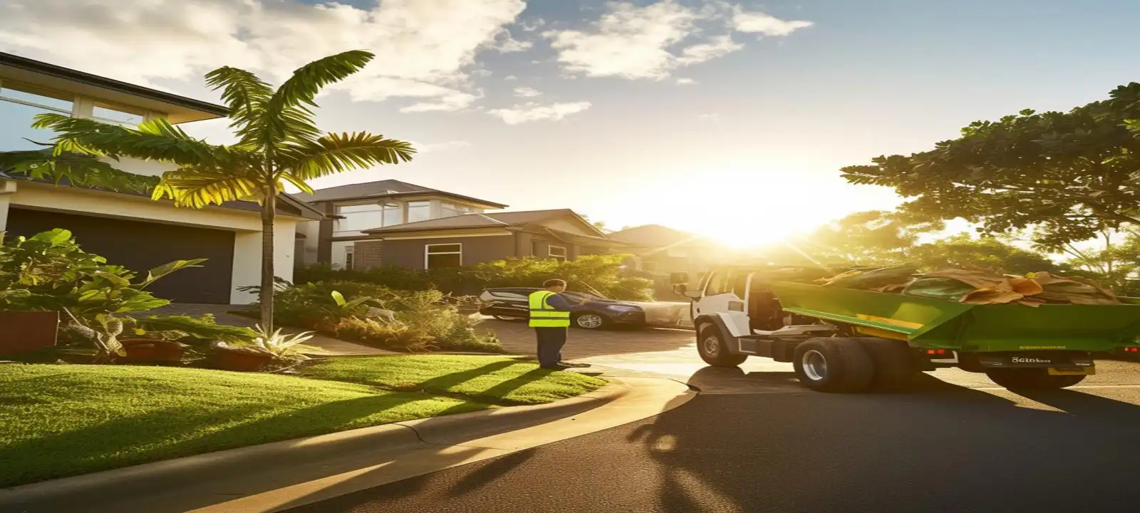 Professional worker collecting household waste outside a property with dependable skip bin Mackay service