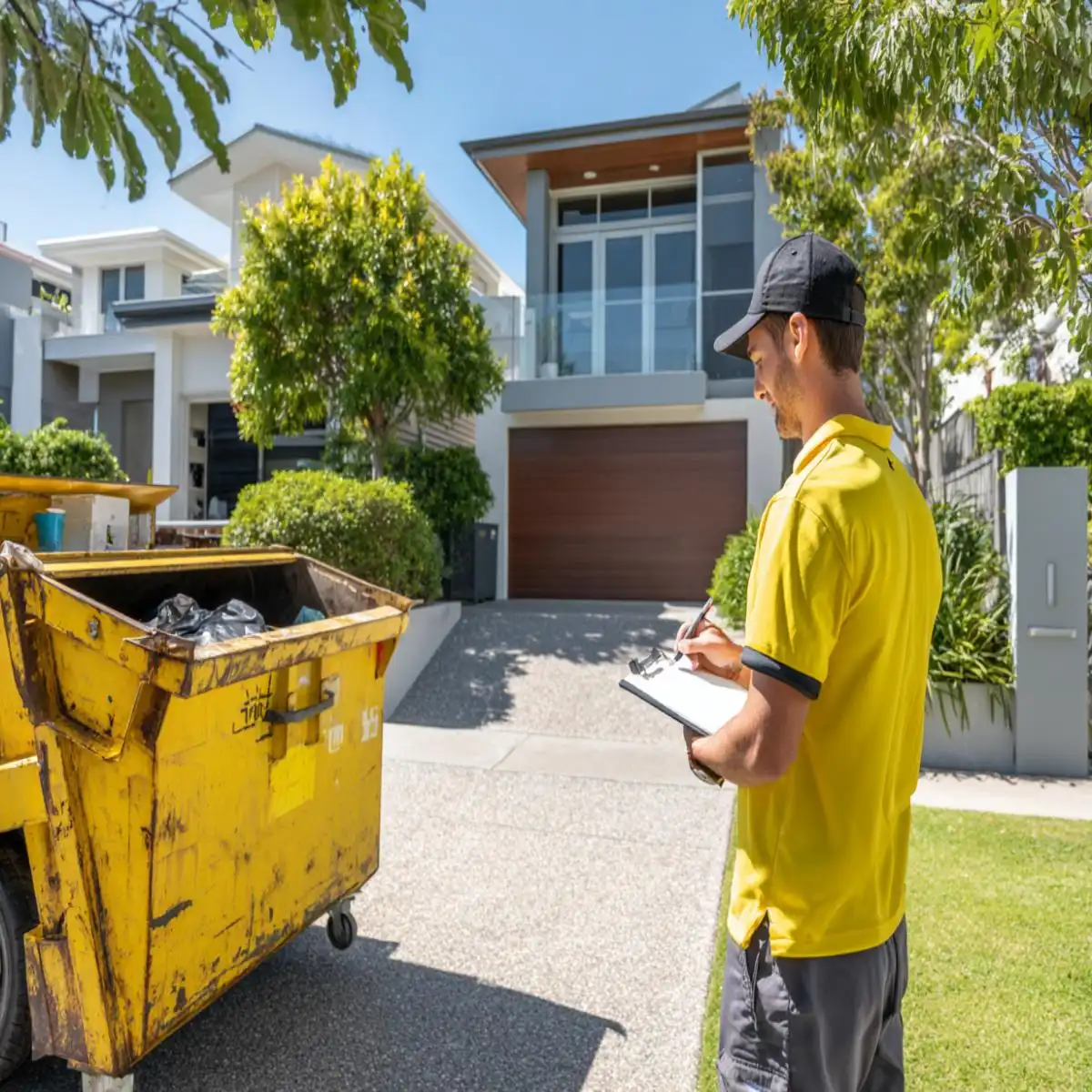 Large skip bin in a Queensland driveway representing skip bin hire mackay qld and hire skip bin mackay services